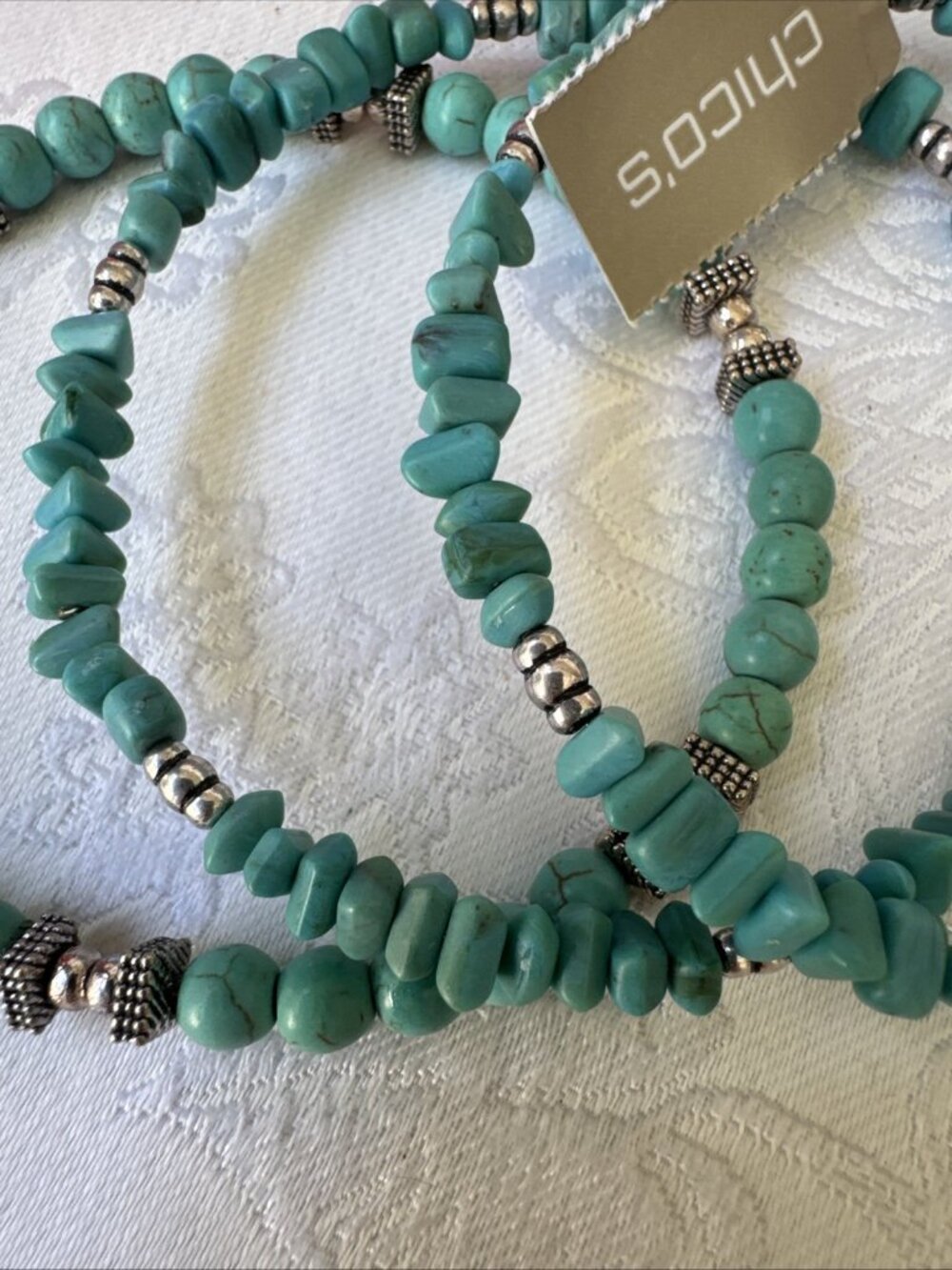 Chico's 3 Piece Thin Turquoise Blue Bead Bracelet Bangle Stackable SET NEW - Picture 3 of 6